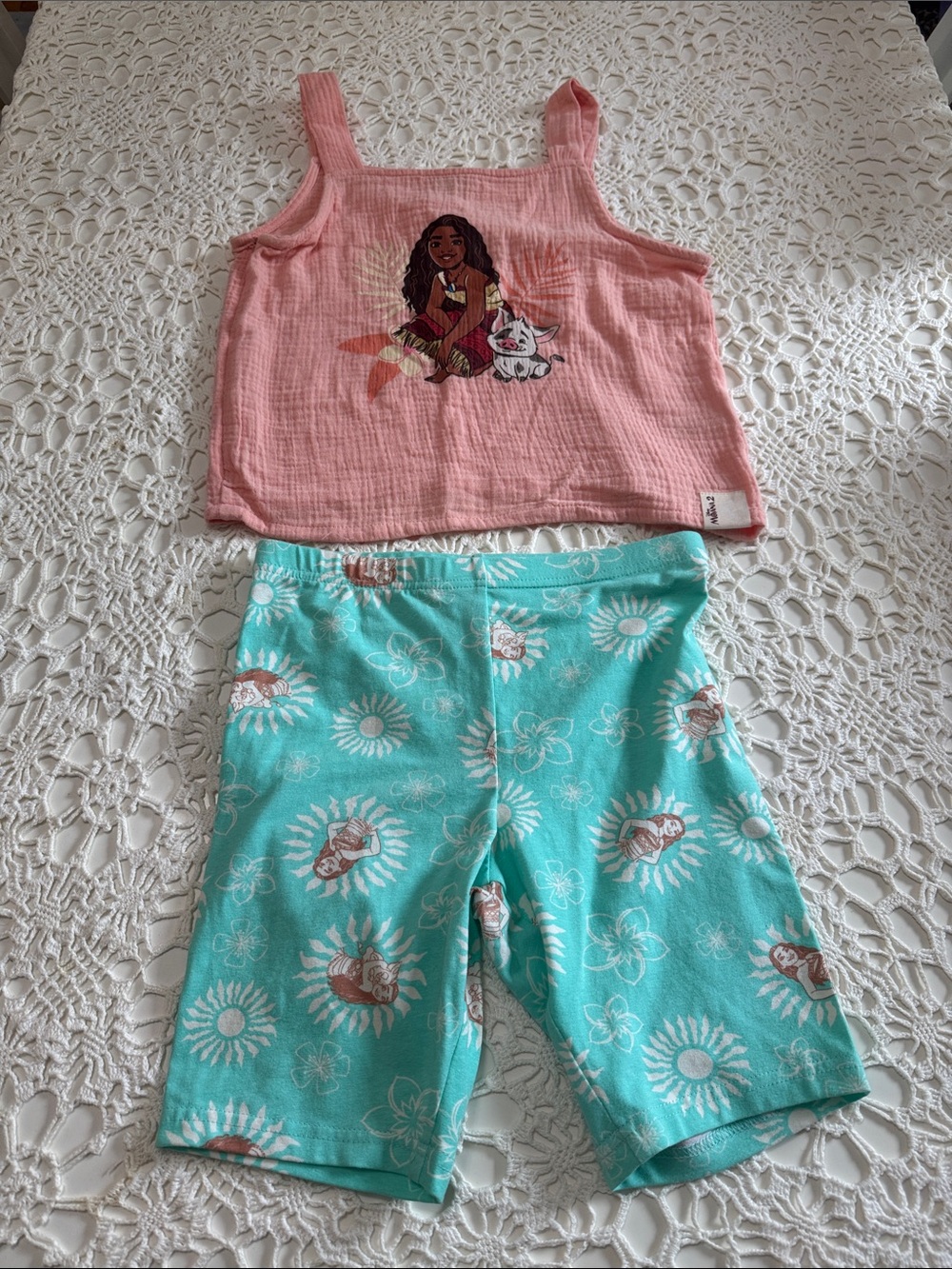 Moana 2, Girls Pink Tank Top & Teal Floral Shorts Set